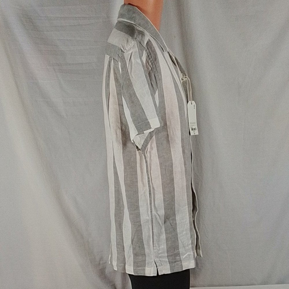 Men's Mutual Weave Regular Fit Grey Striped Linen Button Down Size: Small - NWT