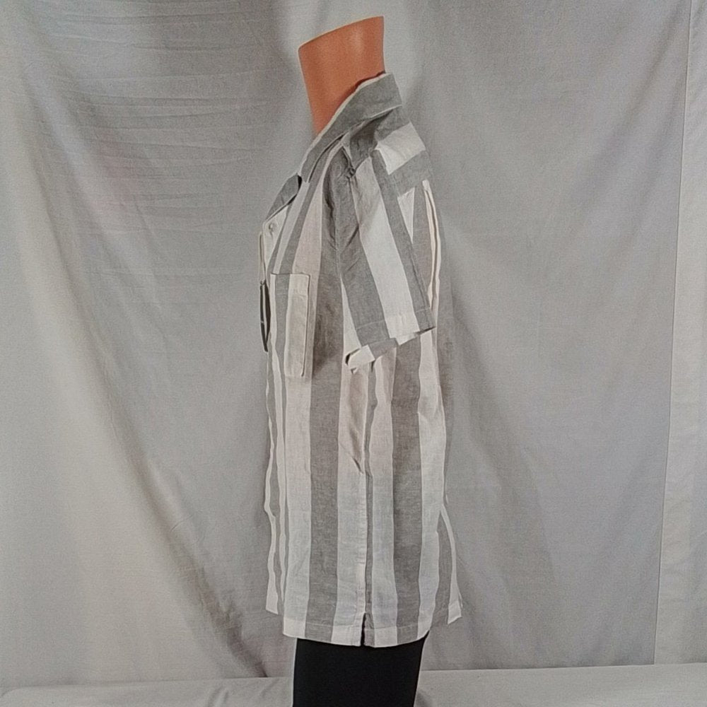 Men's Mutual Weave Regular Fit Grey Striped Linen Button Down Size: Small - NWT
