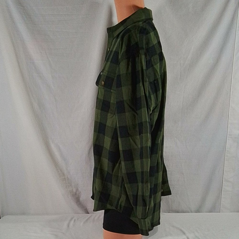 Men's Smith's Workwear Relaxed Fit Buffalo Plaid Flannel Olive & Black Sz:L- NWT
