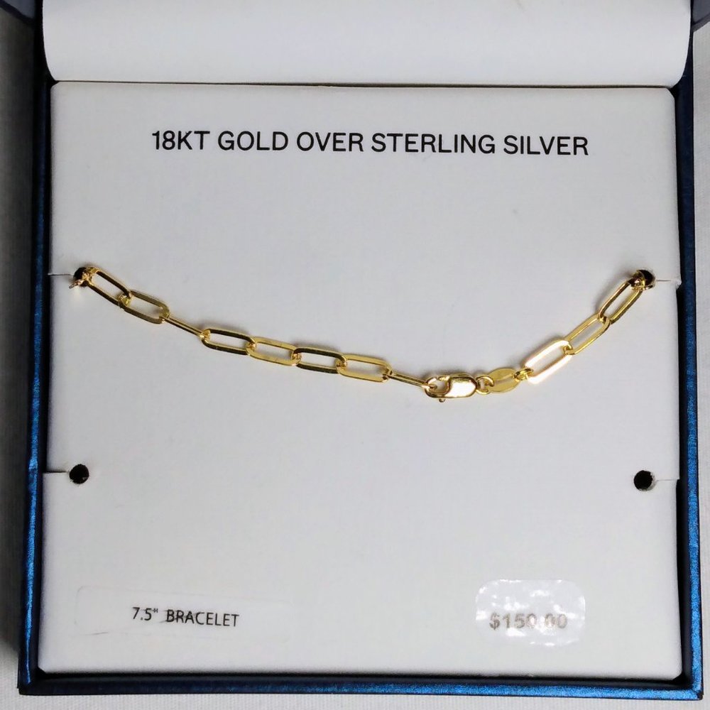 Gilded Silver 18k Gold Over Silver Paper Clip Bracelet