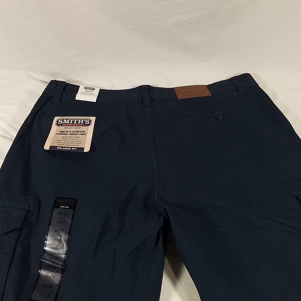 Smith's Workwear Relaxed Fit Stretch Canvas Cargo Pant - Navy - 38x32 - NWT