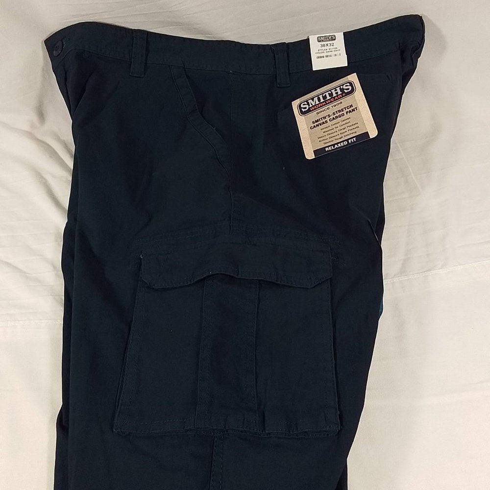 Smith's Workwear Relaxed Fit Stretch Canvas Cargo Pant - Navy - 38x32 - NWT