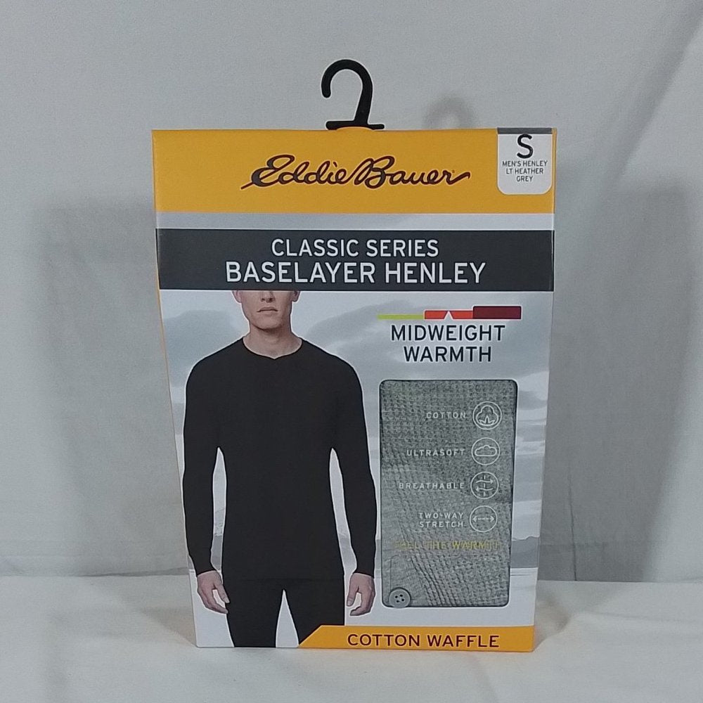 Men's Eddie Bauer Classic Series Baselayer Henley Light Grey - Various Sizes-NIB