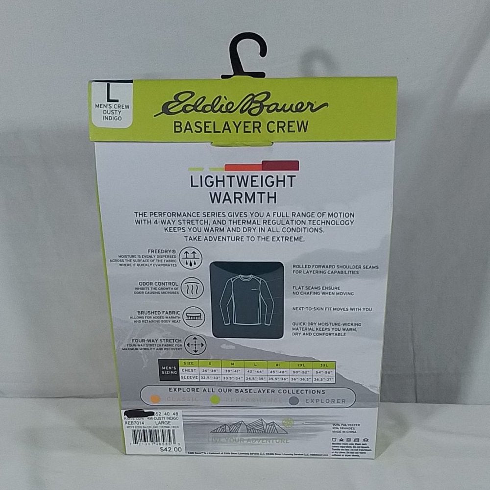 Men's Eddie Bauer Performance Series Baselayer Crew Dusty Indigo-VAR SZS- NIB