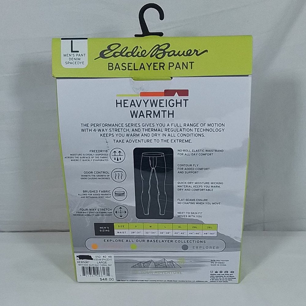 Men's Eddie Bauer Performance Series Baselayer Pant Denim Spacedye- VAR SZS-NIB
