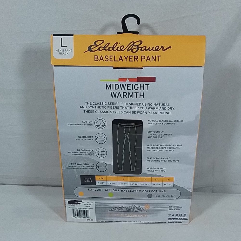 Men's Eddie Bauer Classic Series Baselayer Pant- Black - Various Sizes - NIB