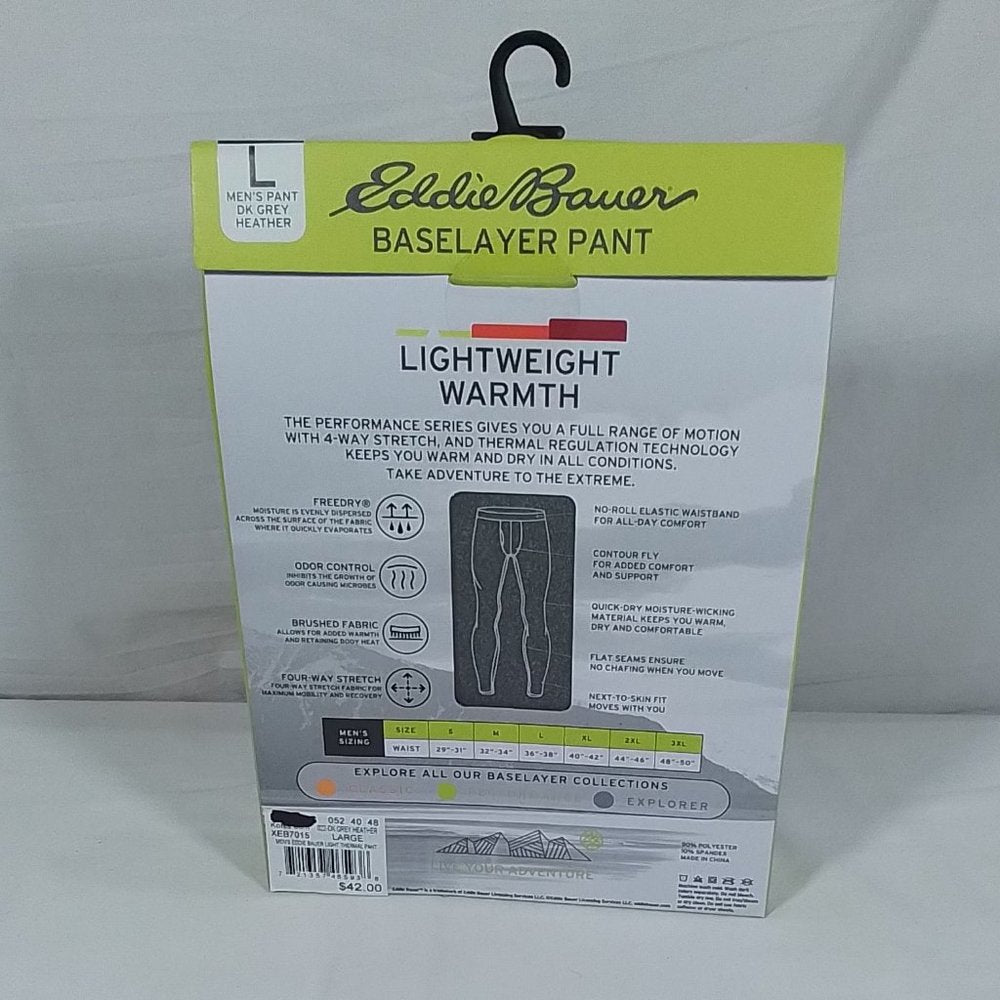 Men's Eddie Bauer Performance Series Baselayer Pant Dark Grey - VAR SZS - NIB