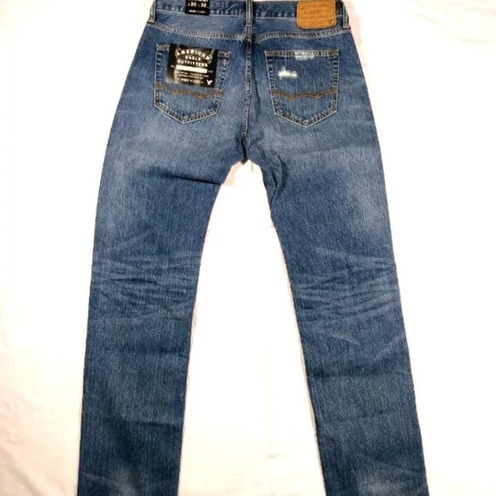 American Eagle Slim Straight - Destroyed Medium Wash- 32" Inseam-Various Sz- NWT