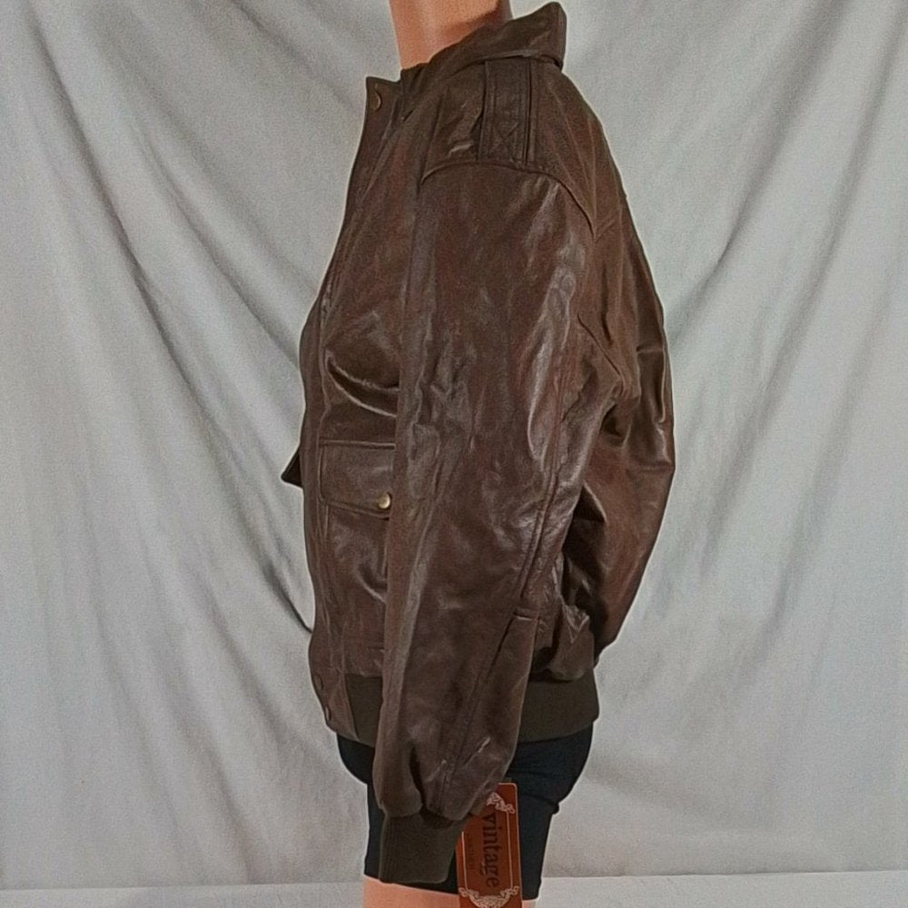Men's Vintage Leather Nappa Aviator Jacket With Zip Out Lining - Brown - Var. Sz