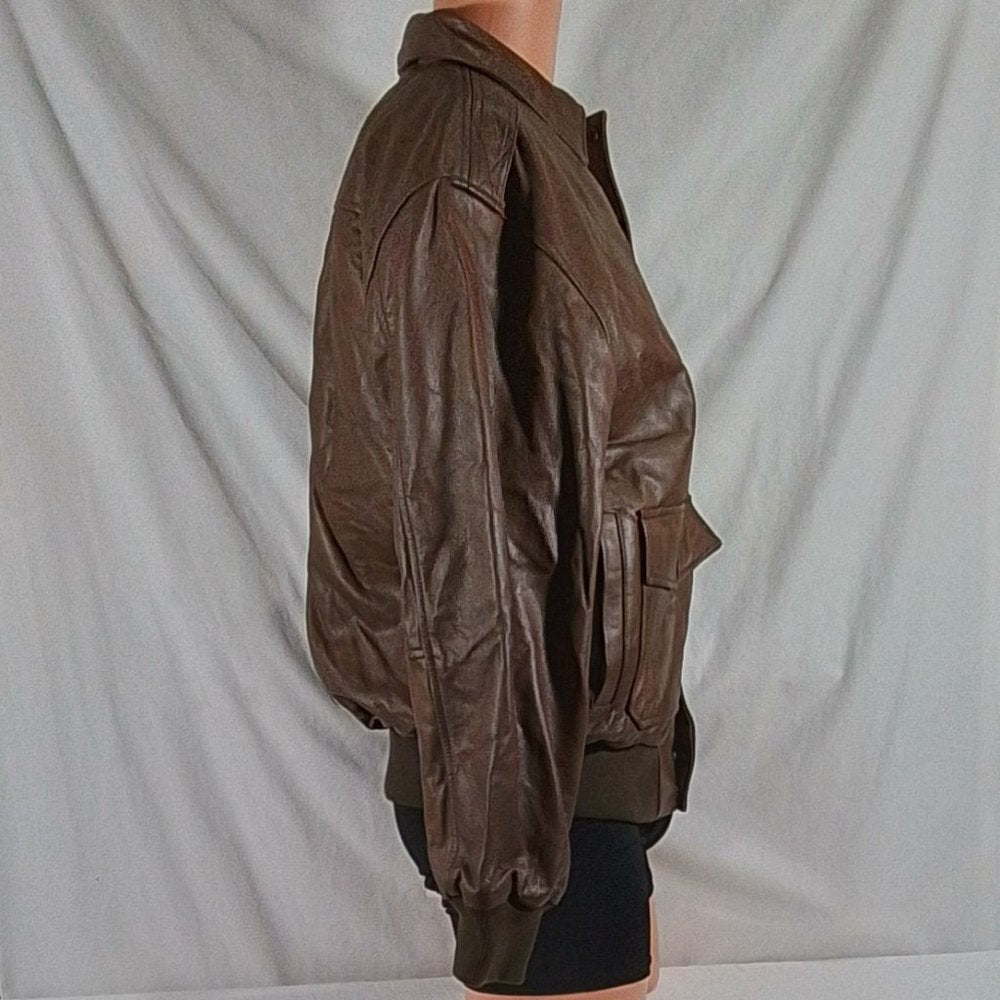 Men's Vintage Leather Nappa Aviator Jacket With Zip Out Lining - Brown - Var. Sz