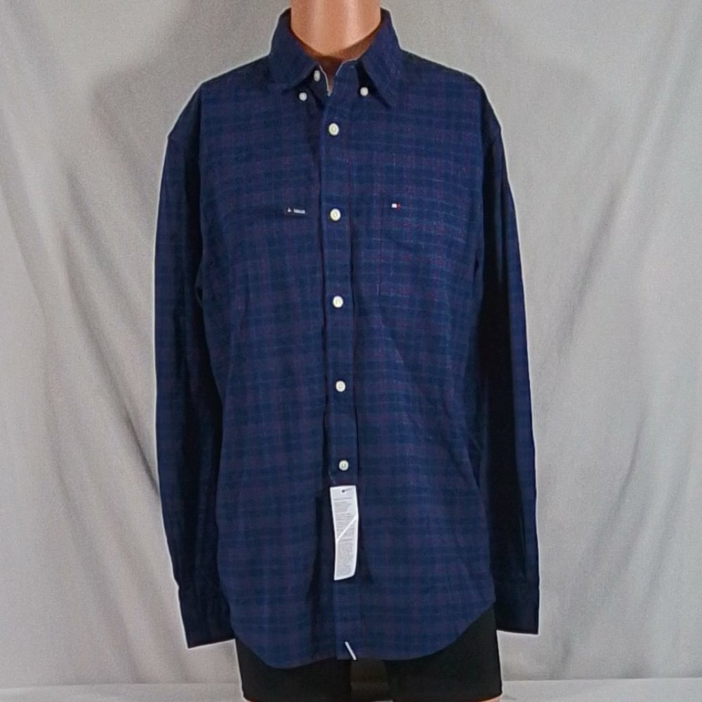Men's Tommy Hilfiger Bennett Tartan Plaid Button Down - Dark Blue - Large - NWT