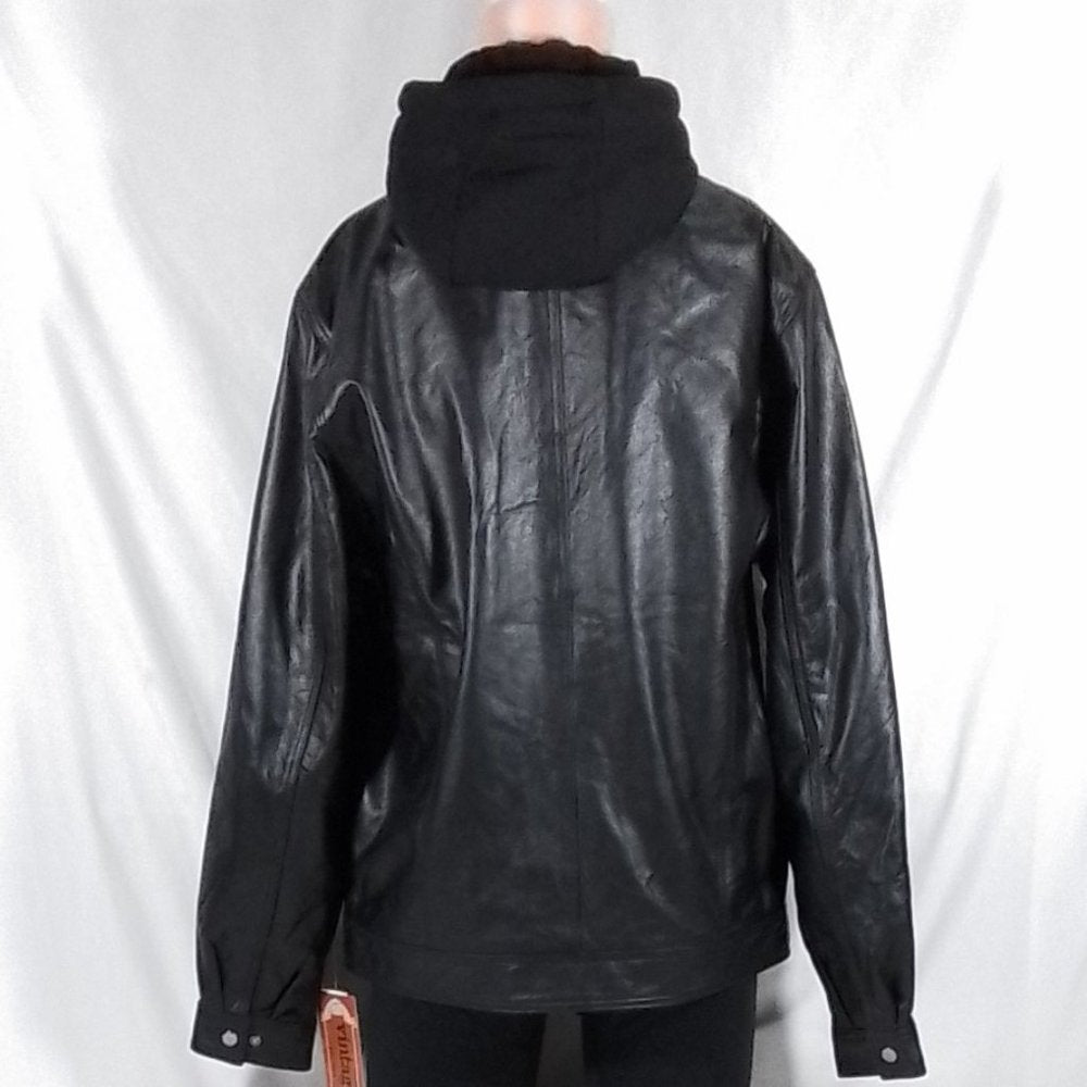 Men's Vintage Leather Racing Jacket With Detachable Hood - Var Sz - NWT