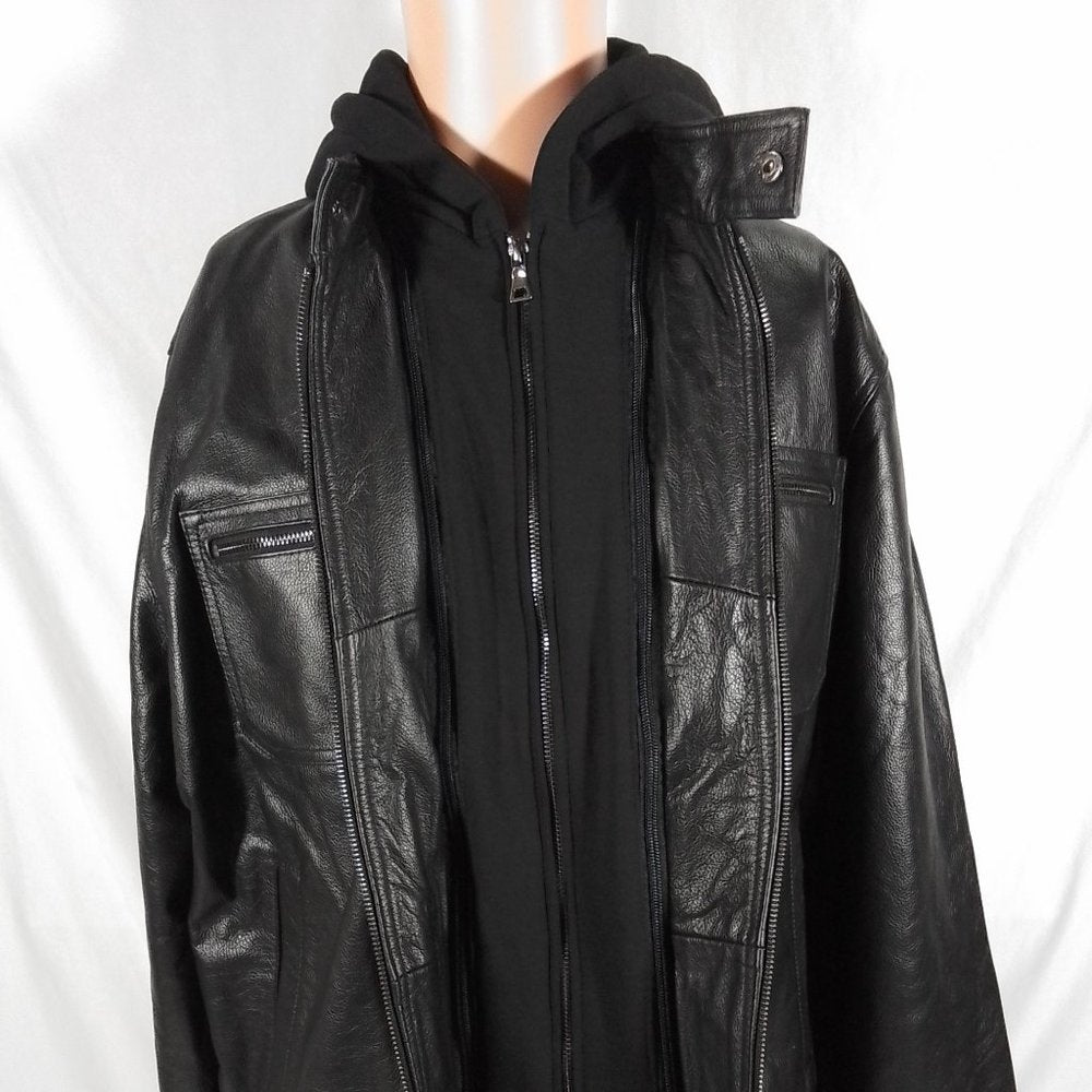 Men's Vintage Leather Racing Jacket With Detachable Hood - Var Sz - NWT