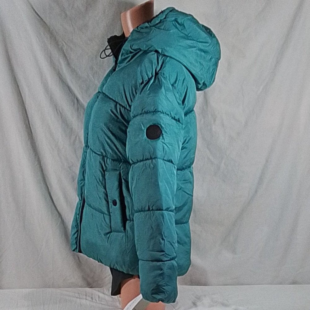 Junior's Madden Girl Short Puffer Jacket - Dusty Blue - Medium - NWT