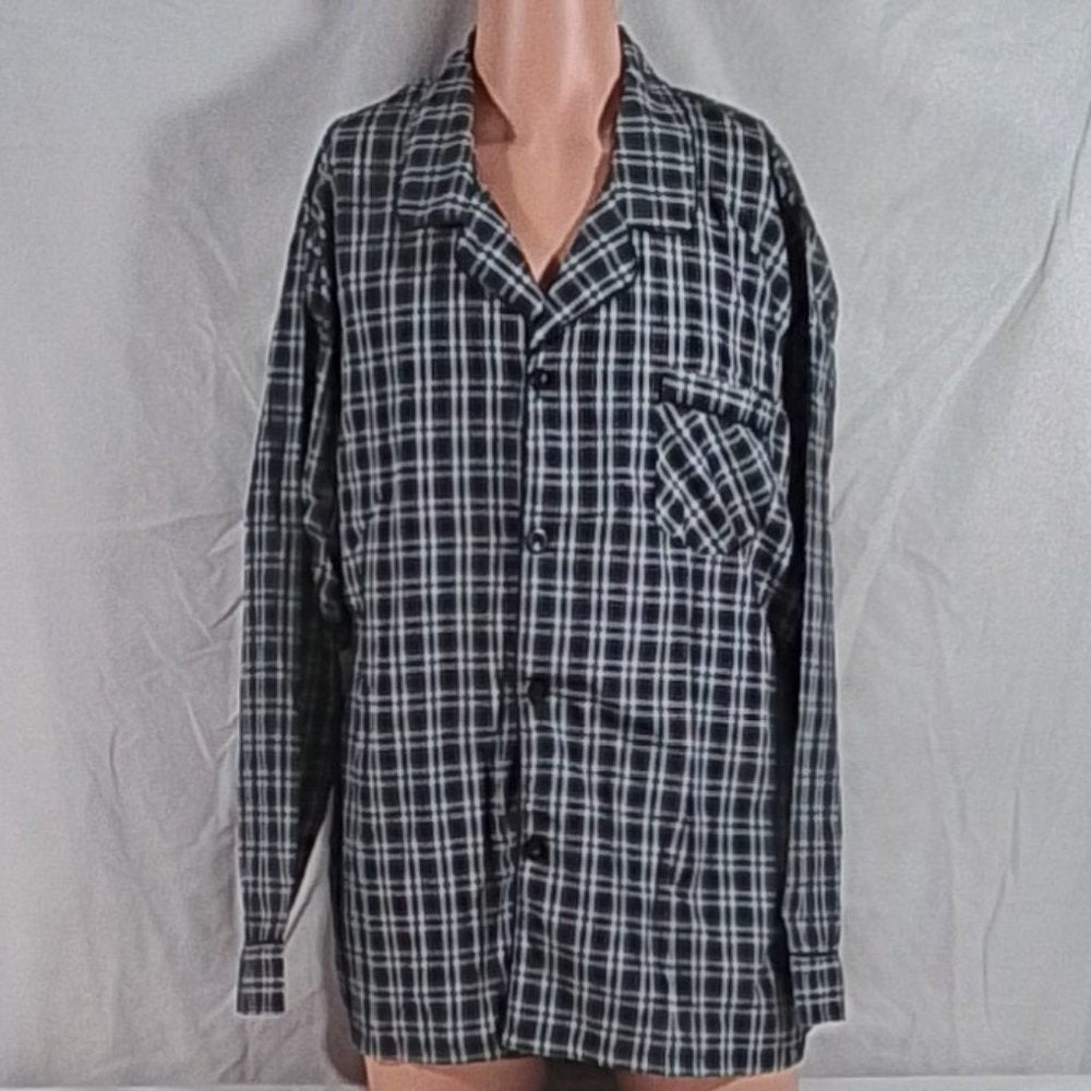 Men's Hanes Broadcloth Long Sleeve Pajama Set - Black Plaid - Various Szs - NWT
