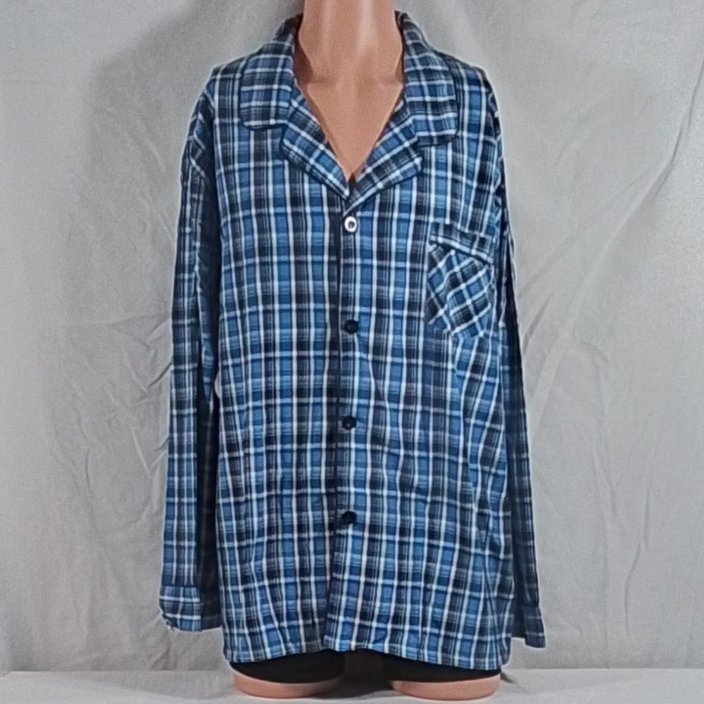 Men's Hanes Broadcloth Long Sleeve Pajama Set - Blue Plaid - XL - NWT