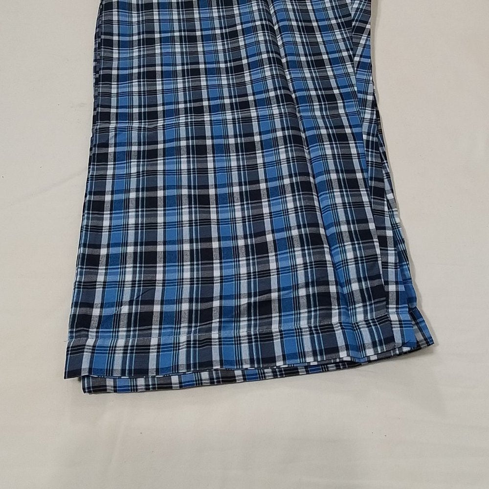 Men's Hanes Broadcloth Long Sleeve Pajama Set - Blue Plaid - XL - NWT