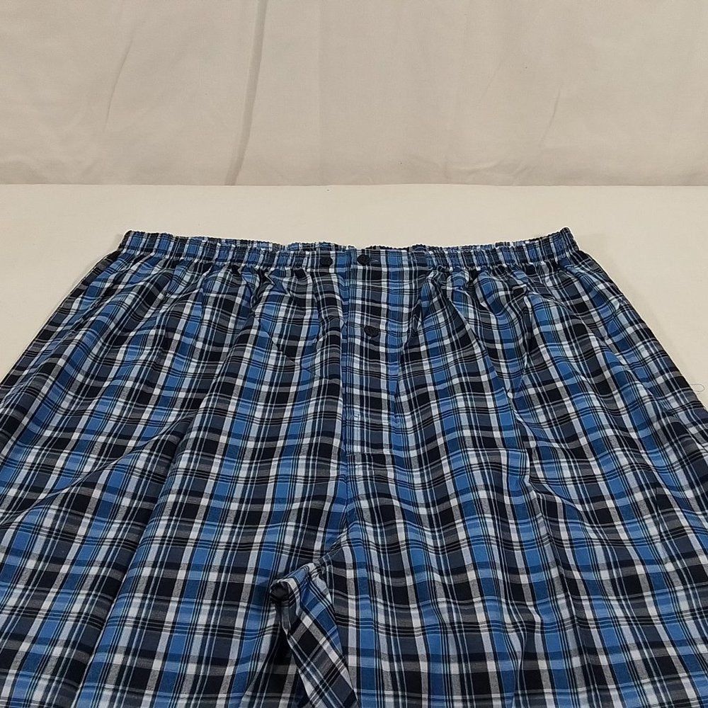 Men's Hanes Broadcloth Long Sleeve Pajama Set - Blue Plaid - XL - NWT