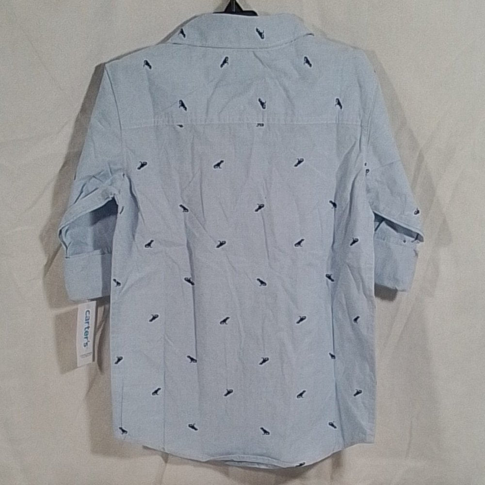 Boy's Carter's Dinosaur Print Button Down Shirt - Powder Blue - 8 - NWT