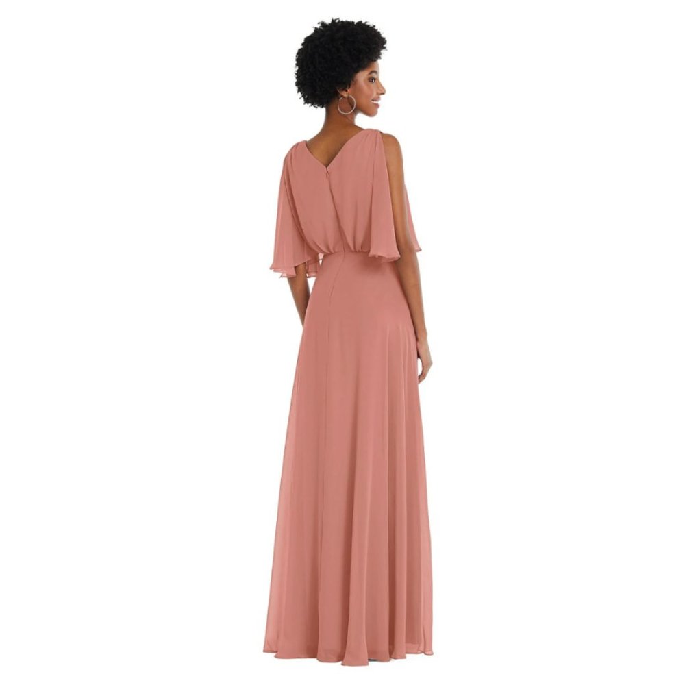 After Six V-Neck Split Sleeve Blouson Bodice Maxi Dress - Pink - 14