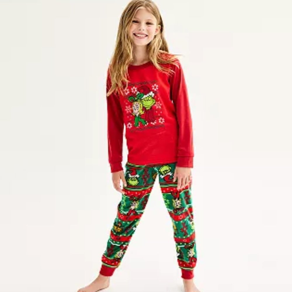 Jammies For your Families Girls Top & Bottom Pajama Set - Red & Green - 4 - NWOT