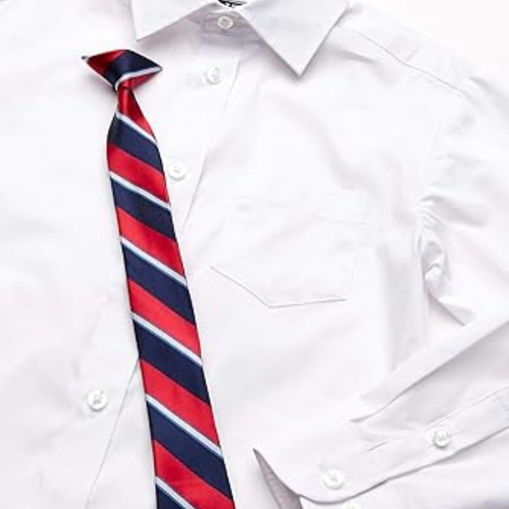 IZOD Boy's Button Down Red Stripe Button-Up & Tie - Large 14-16 - White - NWT