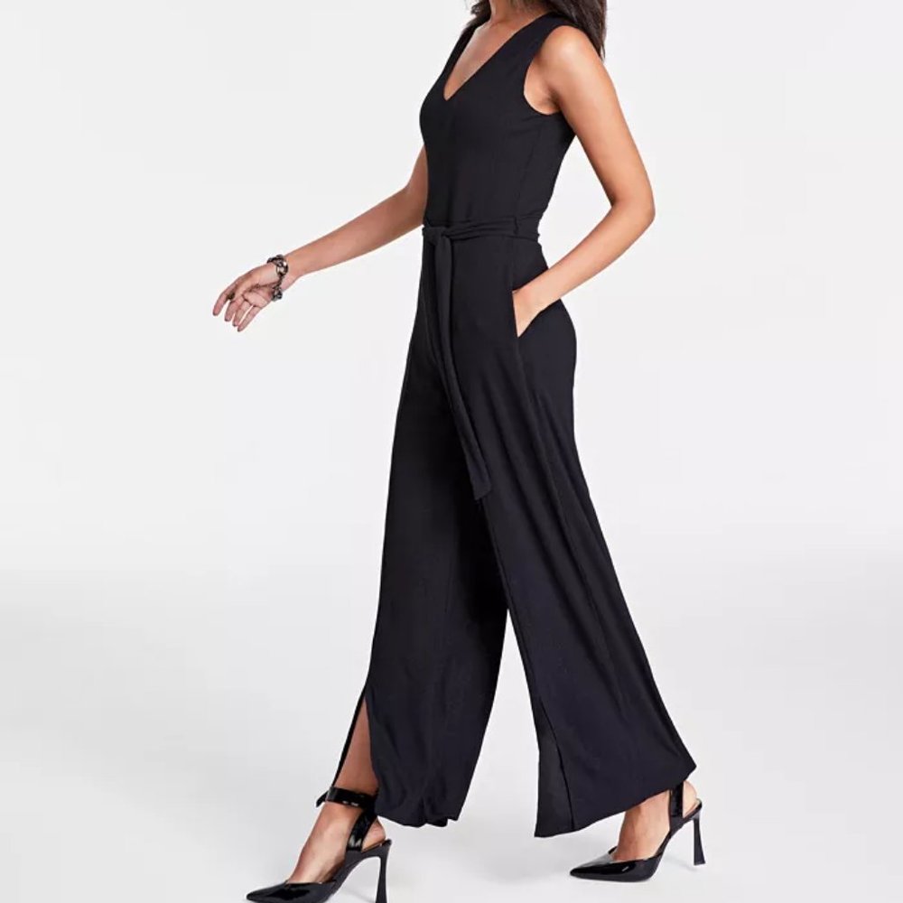 Nina Leonard Woman's Surplice Wide-Leg Jumpsuit - XL - Black -NWT