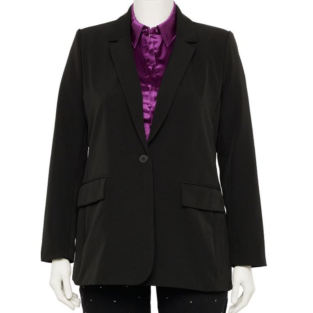 INTEMPO Plus Size Printed Boyfriend Blazer - 2XL - Black - New without Tags