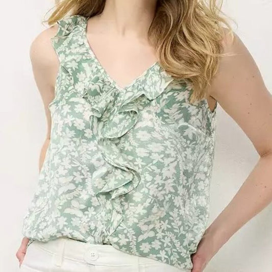 Women's LC Lauren Conrad Cascading Ruffle Tank - Med Green Floral - Small - NWT