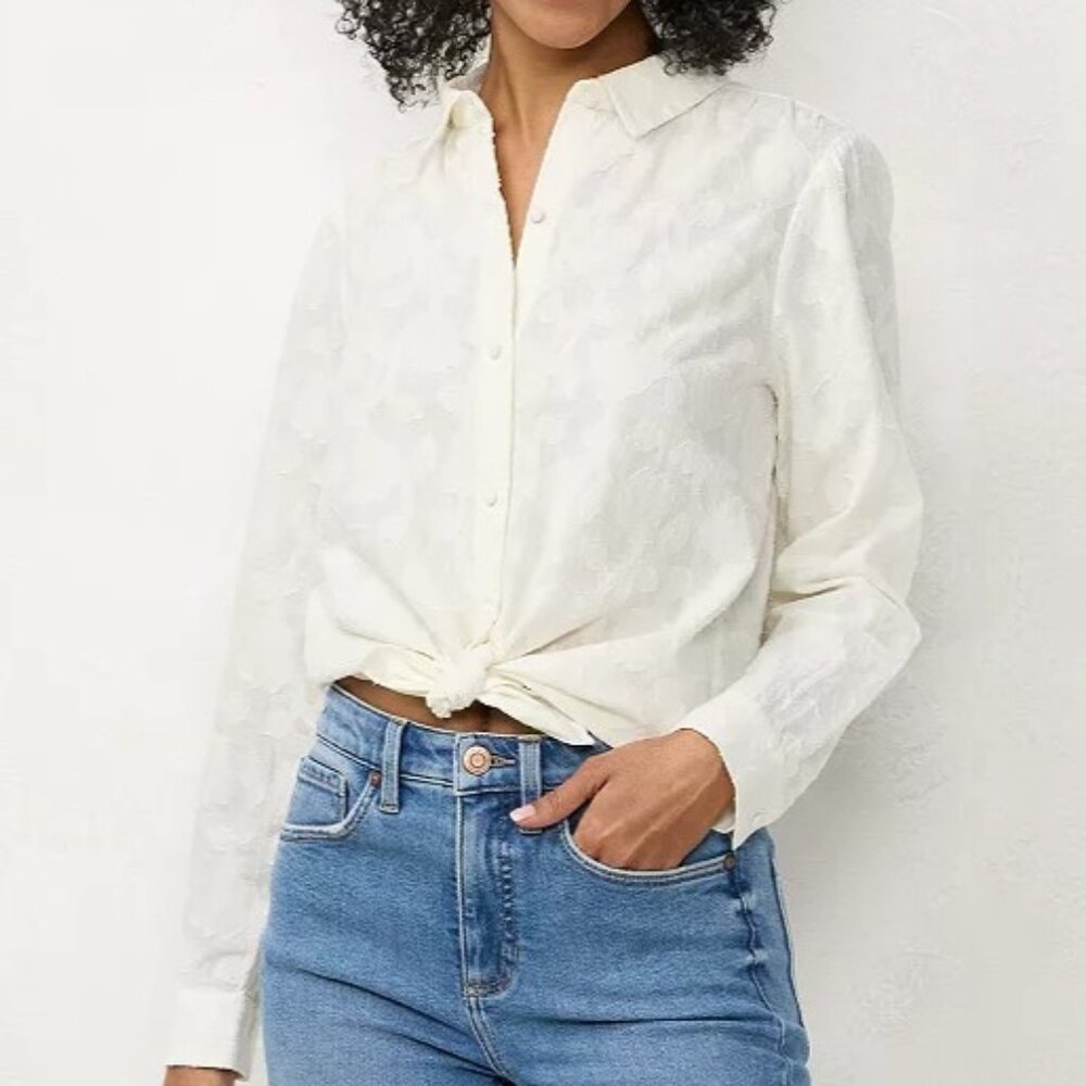 Petite LC Lauren Conrad Button Front Shirt - Marshmallow - XS Petite - NWT