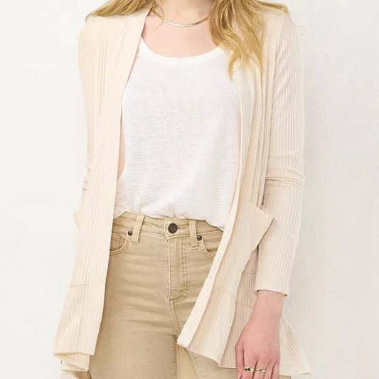 Women's LC Lauren Conrad Ruffle-Hem Layering Cardigan - XXL - English Cream -NWT