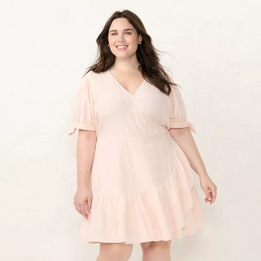Women's Plus Size LC Lauren Conrad Mini Wrap Dress- Peach - 4X - NWT