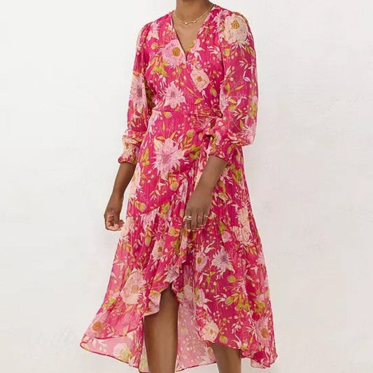 Women's LC Lauren Conrad High-Low Faux-Wrap Maxi Dress - Pink Peony - M _ NWT
