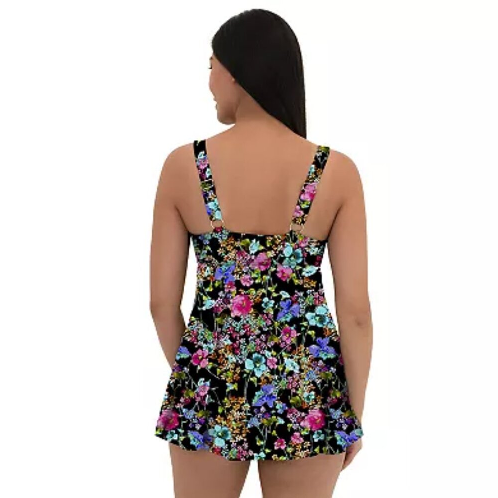 Women's A Shore Fit V-Neck Thigh Solutions Swim Dress - Floral - 8 - NWT
