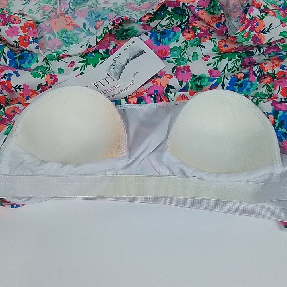 Women's A Shore Fit Marley Print Shirred Sleeve Bandeau Swim Top - Floral -6-NWT