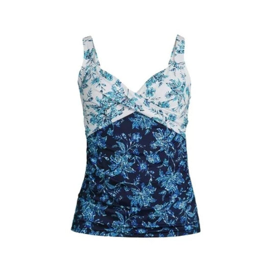 Women's Lands" End Surplice Underwire Tankini Swim Top - Navy & White - 8 - NWT