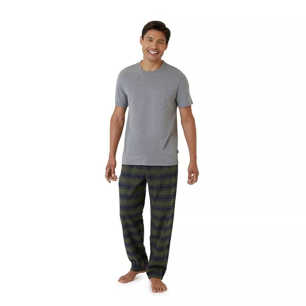 Men's Eddie Bauer Cozy Cabin 2 Piece Top & Pants Lounge Set-M-Grey & Green Plaid