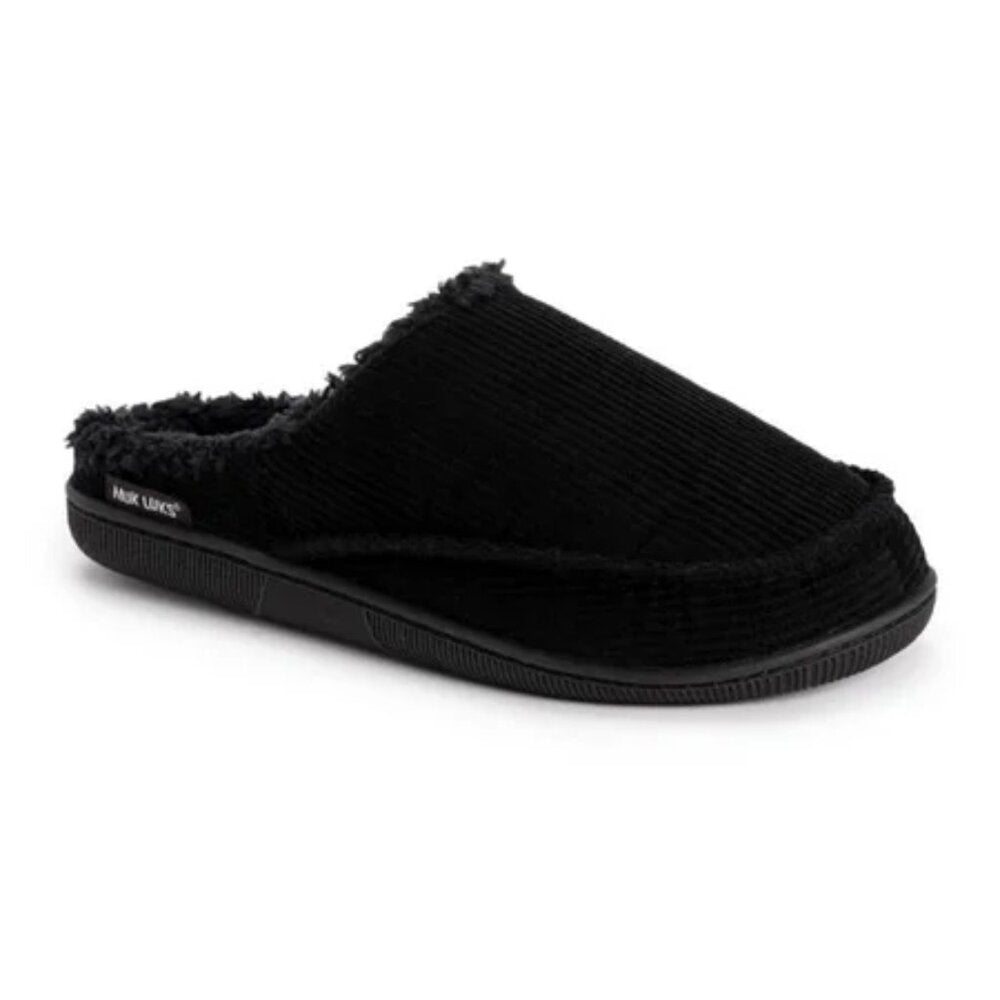 Men's Muk Luks Faux Fur Lined Corduroy Clog Slippers - Black - Large - NWT