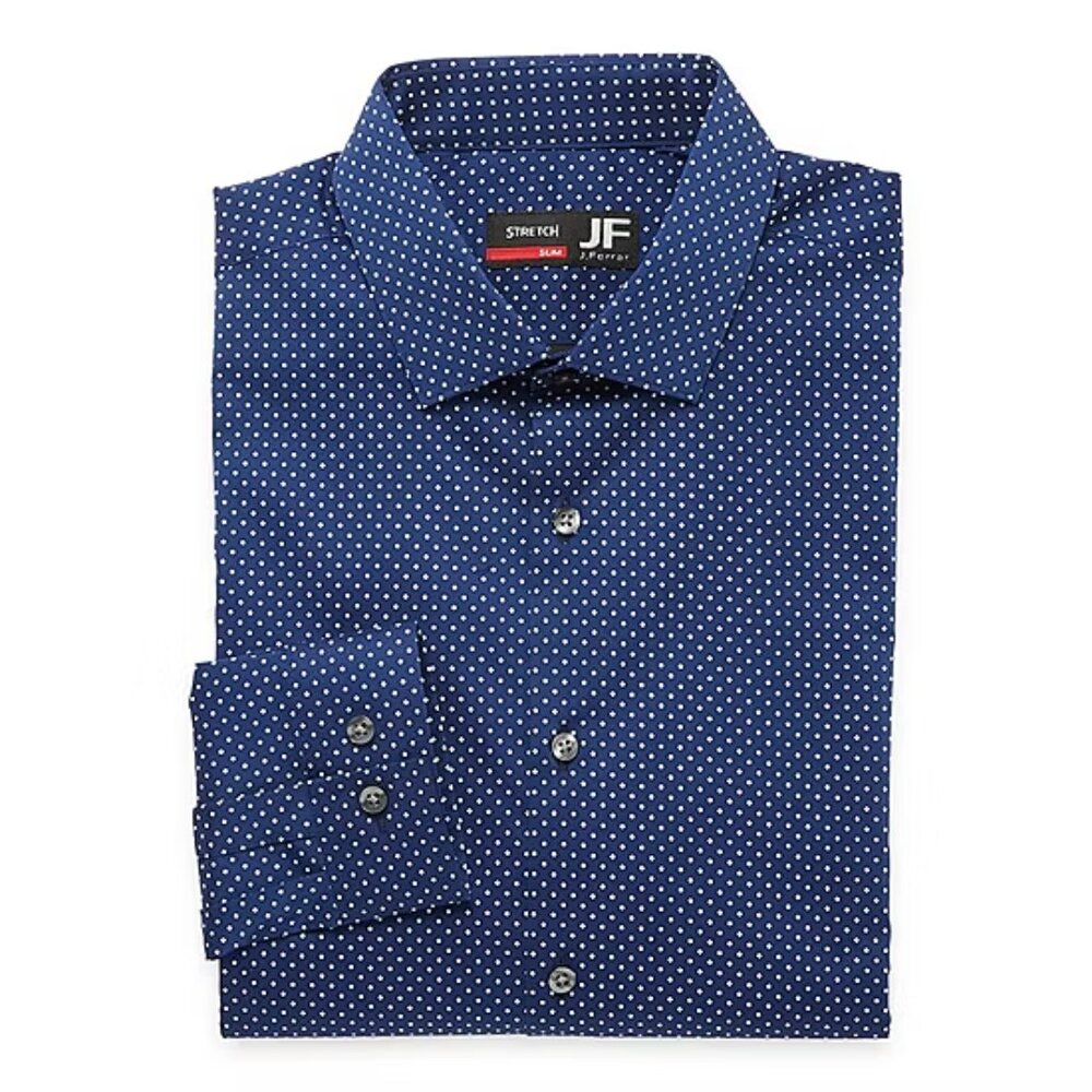Men's JF J. Ferrar Slim Fit Dress Shirt - Navy Diamond Dot - 16-16.5 - NWT