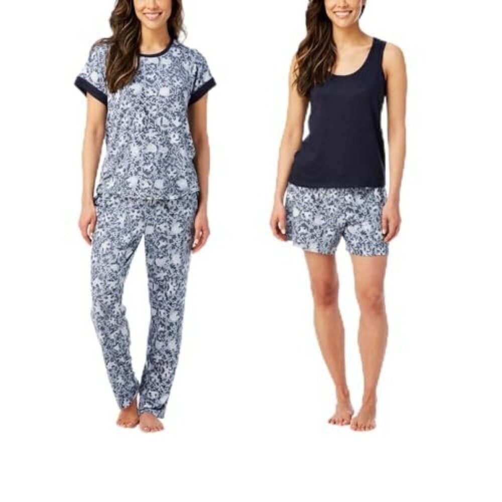 Women's Lucky Brand 4 Piece Pajama Set - Denim Floral - X-Small - NWT