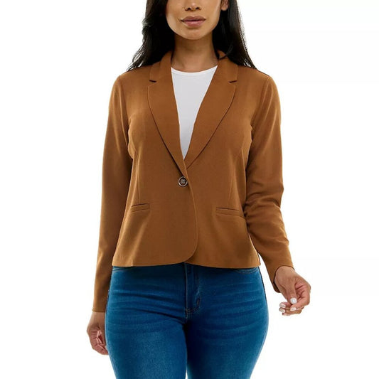 Women's Nina Leonard Single Button Cropped Blazer - Cognac - Large - NWT