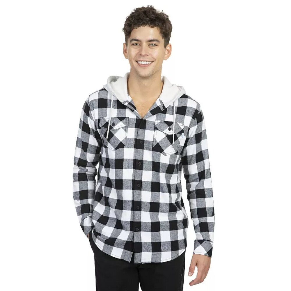 Men's Hurley Plaid Hooded Flannel Shirt - Black & White - Var Szs - NWOT