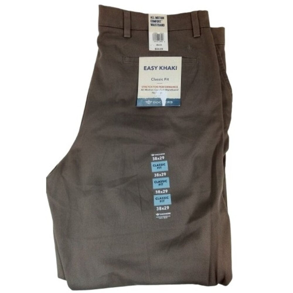 Men's Dockers Easy Khaki Classic Fit Flat Front Pants - Dark Pebble - 38x29 -NWT
