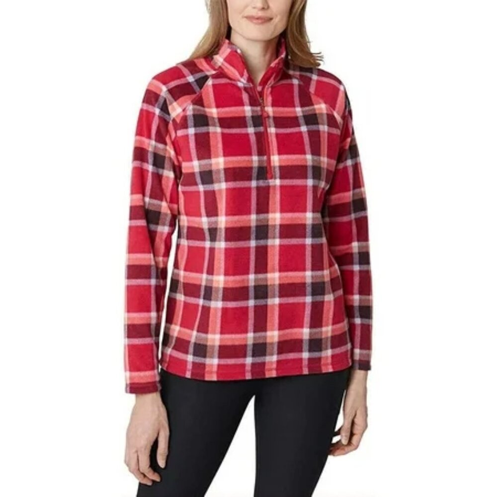 Women's Eddie Bauer Mock Neck 1/4 Zip Pullover - Dark Berry Plaid - S - NWT