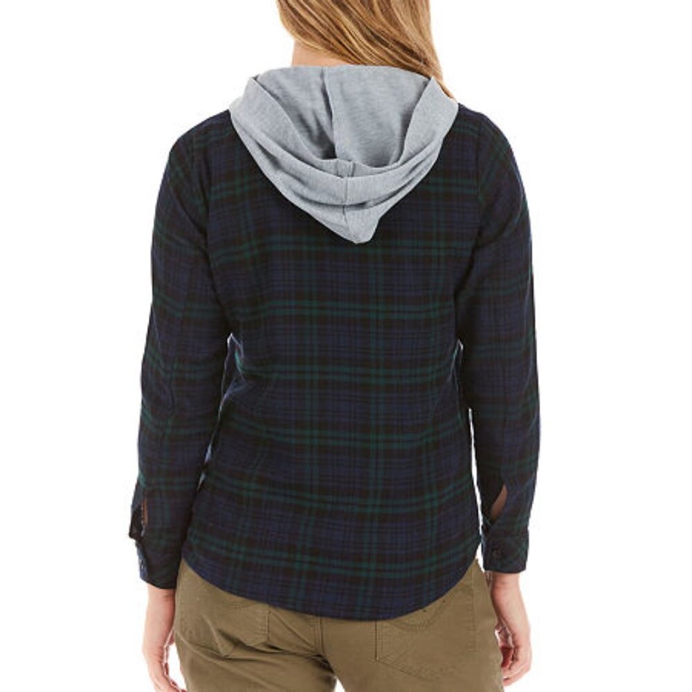 Women's Smith's Workwear Hooded Flannel Shirt - Blackwatch Plaid - Large - NWT