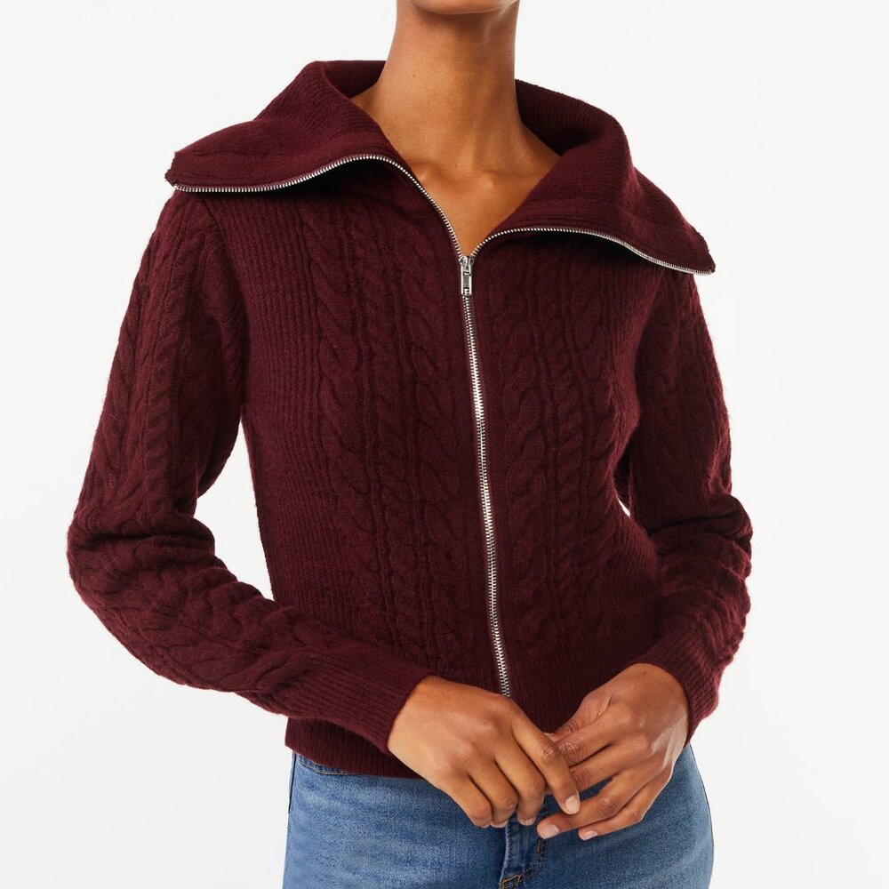 Scoop Women's Zip Front Cable Knit Sweater-Size-M-NWT