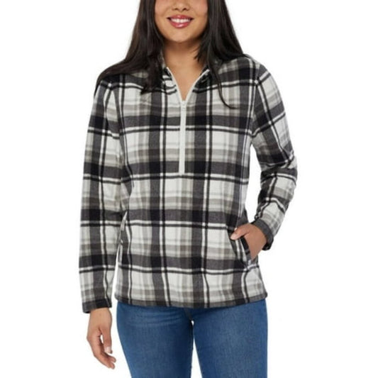 Women's O'Neill Half Zip Fleece Hoodie - Gray Plaid-Various Sizes - NWT