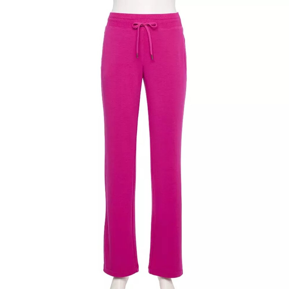 Women's Tek Gear Relaxed Midrise French Terry Straight Leg Pants - Berry - M-NWT