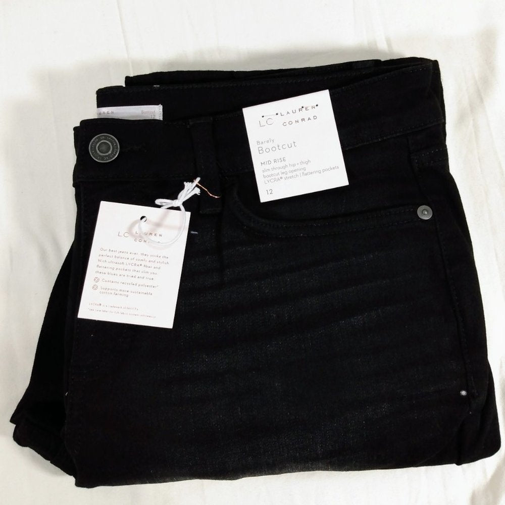 LC Lauren Conrad Feel Good Mid Rise Barely Bootcut Jeans-Blk--NWOT