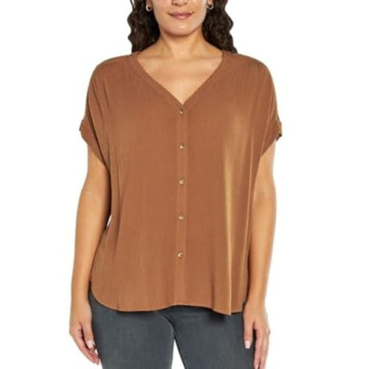 Women's Orvis Relaxed Fit Dolman Sleeve Button Front Blouse - Rust - Large -NWT